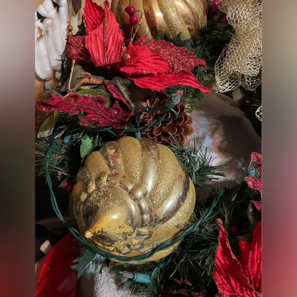 Festive Gold and Red Holiday Wreath